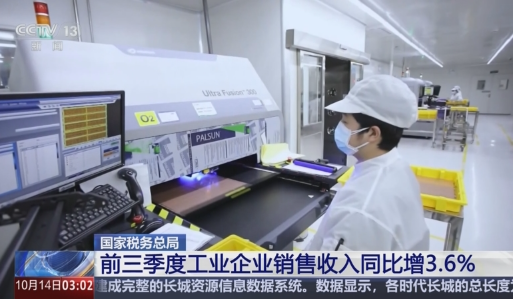 今年前三季度，全國工業(yè)企業(yè)銷售收入同比增長3.6%